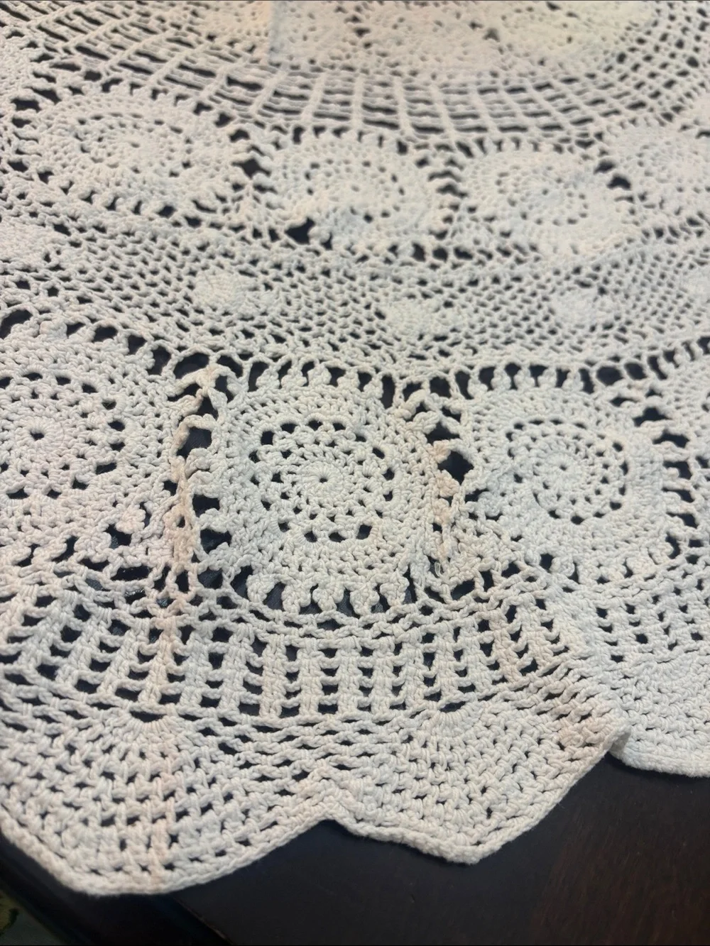 Handmade Crochet Round Tablecloth in Off white
